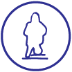 Outline of a dark purple circle with white background, inside is a line-drawing of silouette of a person standing inside the circle. This icon symbolizes the Individual Level of the Social Ecological Model, explained elsewhere on the site.