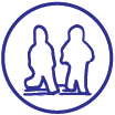 Outline of a dark purple circle with white background, inside is a drawing of the silhouettes of two people standing together. This icon symbolizes the Interpersonal Level of the Social Ecological Model, explained elsewhere on the site.