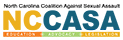 Image of the logo for North Carolina Coalition Against Sexual Assault, with yellow and teal lettrs