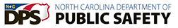 Image of the logo for the North Carolina Department of Public Safety. Logo has black lettering on a white background, and behind the letters DPS is a drawing that combines the red, white, and blue NC state flag with the outline of a shield-shaped badge. 
